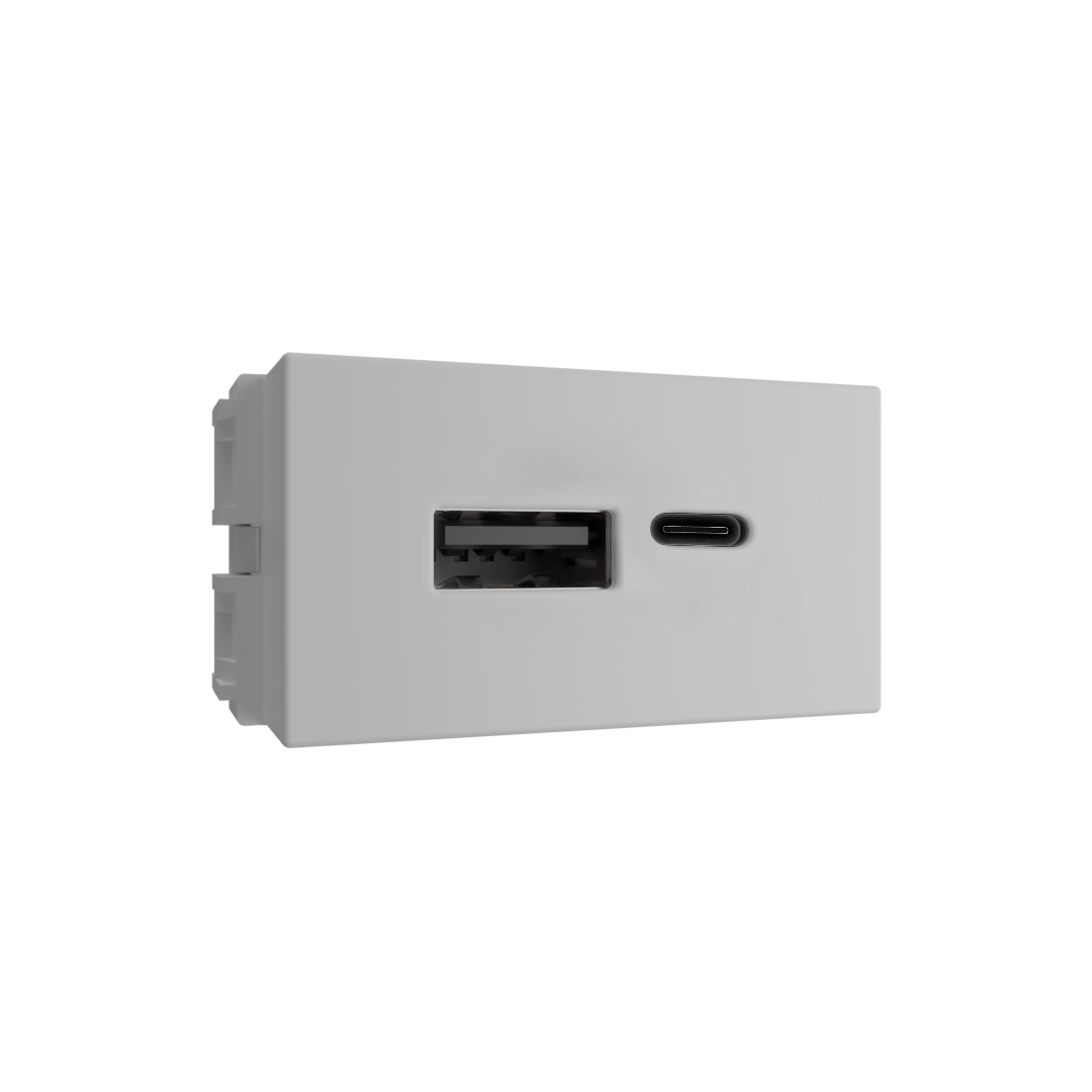 Módulo 1/3 Tomada USB Tipo A-C 5V 2.1A