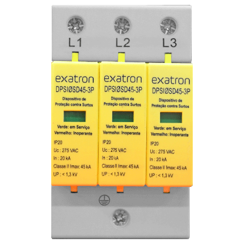 Dispositivo de Proteção Contra Surtos - 3P, 45kA, Bivolt